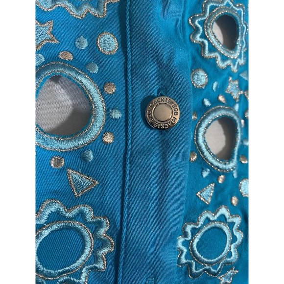 Bob Mackie Cut Out Jacket Womens Small Turquoise Blue Silver Wearable Art 9428 - Picture 3 of 10